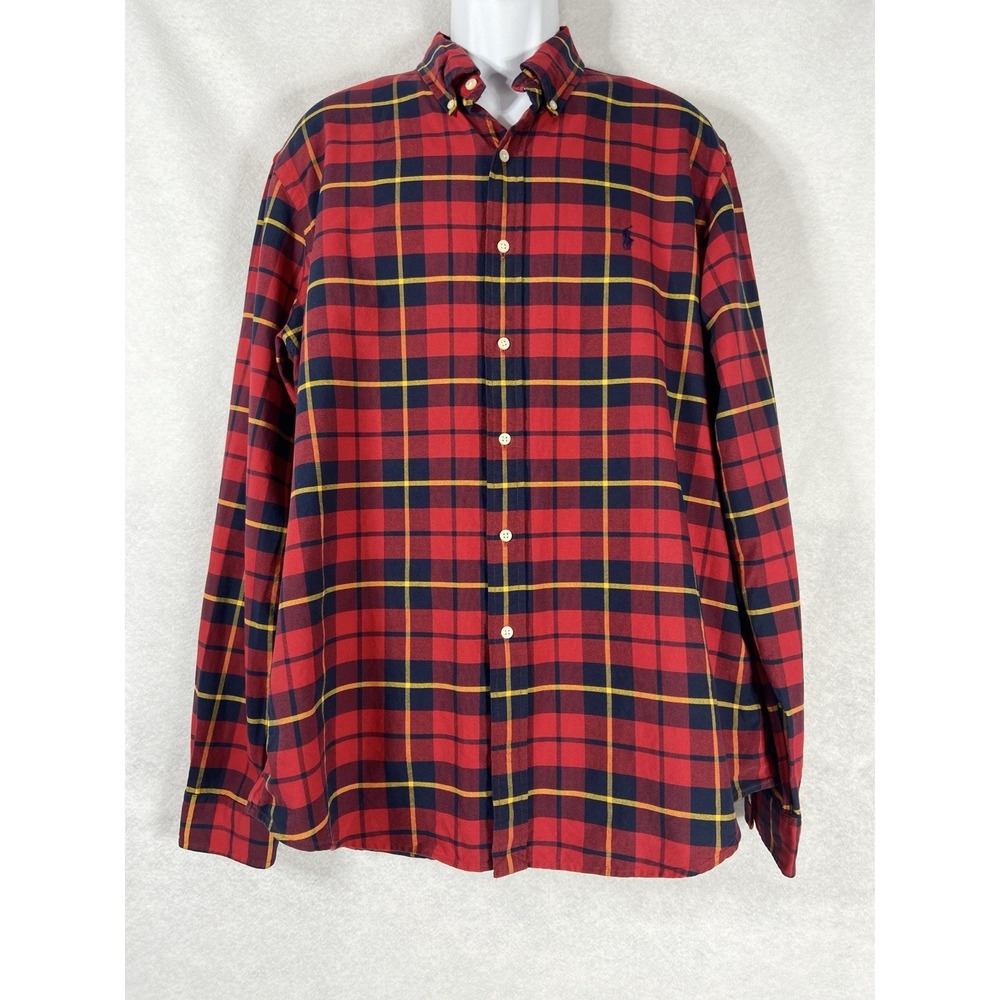 Polo Ralph Lauren Oxford Shirt Mens XL Red Blue Button Down Plaid Preppy Cotton